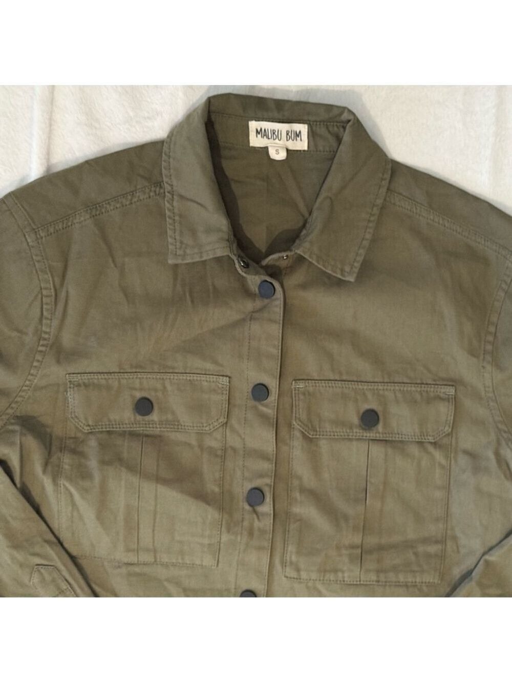 Malibu Bum Army Green Shacket Button-Up Utility Layering Top Small - Picture 13 of 15